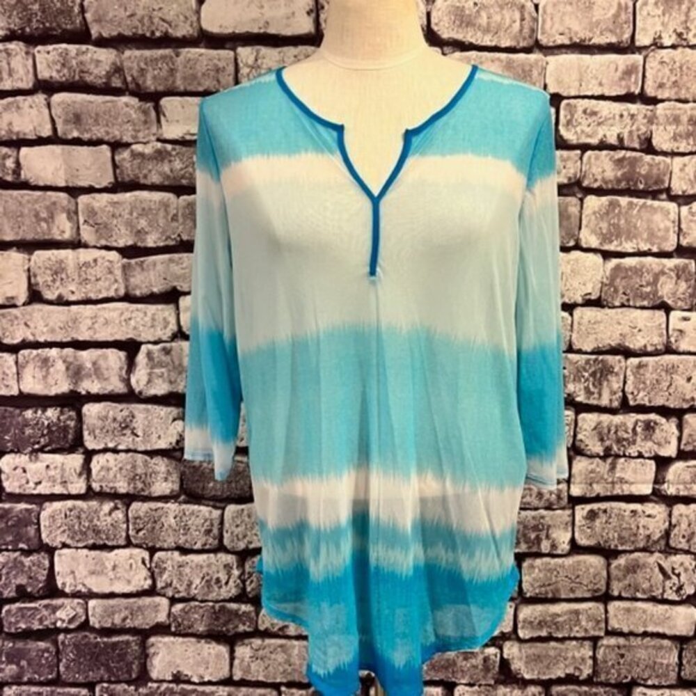 Chico's Sheer 3/4 Sleeve Pullover Blouse Size Medium